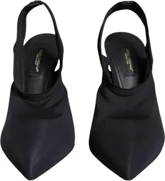 Dolce & Gabbana Black Jersey Stretch Heels Slingback Womens Shoes