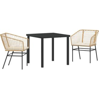 vidaXL Vidaxl - Conjunto De Comedor De Jard&iacute;n 3 Pcs Marr&oacute;n Rat&aacute;n Sint&eacute;tico