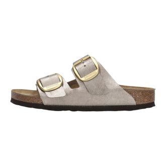 Birkenstock Metallic Taupe Slippers met Gespsluitingen - Dames - Sandalen - Beige - 42 EU - Su&egrave;de - Schoenen