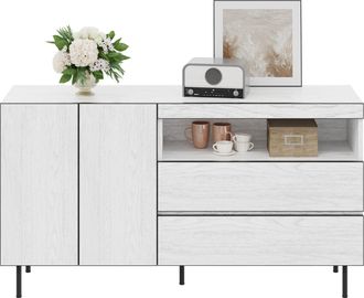 STILVORA Aparador Con 2 Puertas, 2 Cajones Y Estantes Abiertos, Estilo Minimalista, En Tablero De Part&iacute;culas, Blanco, 140&times;42&times;77 Cm