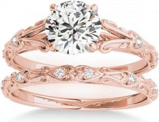 Allurez Lab Grown Diamond Antique Style Bridal Set 14k Rose Gold (0.07ct)
