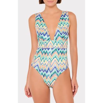 Milly Tropical Chevron Print One-Piece Swimsuit in Tropical Multi at Nordstrom, Size X-Small