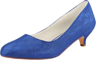 Emily Bridalwear 011-1-2 Womens Wedding Shoes Closed Toe 1.57 Inches Low Heel Lace Satin Pumps Bridal Shoes (EU39/UK6, Blue)