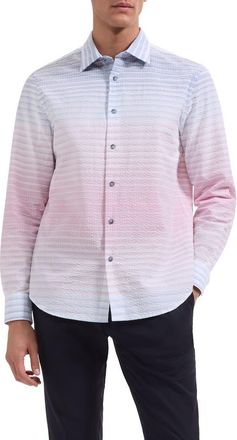 Bugatchi Julian Shaped Ombr&eacute; Cotton Seersucker Button-Up Shirt in Dusty Pink at Nordstrom, Size Xxx-Large