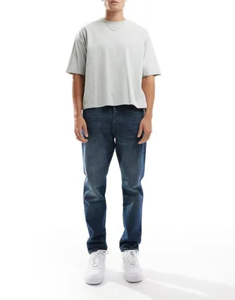 Only & Sons Yoke tapered fit jeans in dark blue wash