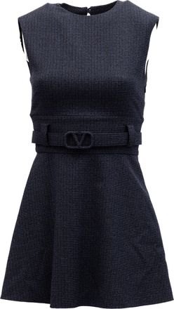 Valentino Garavani Navy Check Sleeveless Mini Womens Dress