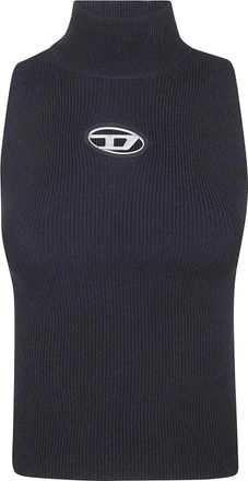 Diesel Ribgebreide Mouwloze Top met Mock Neck - Dames - Tops zonder mouwen - Zwart - M - Leer - Tops