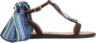 Carvela Womens Suede Sorrento Gem Flat Sandal Sandals - Brown - Size UK 8