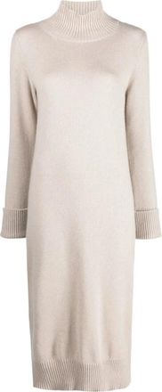 Eleventy Funnel-neck Knitted Midi Dress - Dames - Kleedjes - Beige - XS - Kasjmier - Kleedjes