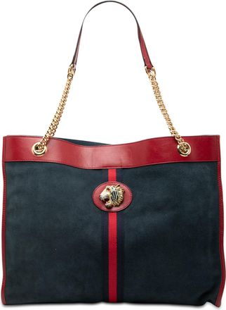 Gucci Pre-owned Womens Large Web Suede Rajah Tote - Dark Blue Leather - One Size