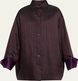 Dries Van Noten Cartan Striped Twill Oversized Button-Down Shirt