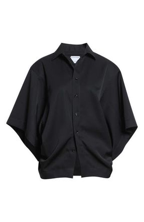 Bottega Veneta Wool Twill Button-Up Shirt in 1010 Double Black at Nordstrom, Size 00 Us