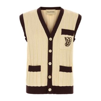 Valentino Garavani Sleeveless Knitwear, male, Beige, Size: L Ribbed Cotton Vest