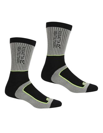 Regatta Mens Regatta Mens Samaris 2 Season Socks (Pack of 2) - Dark Steel Electric Lime - Size: 9/9.5/10/10.5/11/11.5/12