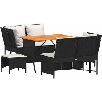 vidaXL Vidaxl - Set De Muebles De Jard&iacute;n 5 Pzas Y Cojines Rat&aacute;n Sint&eacute;tico Negro