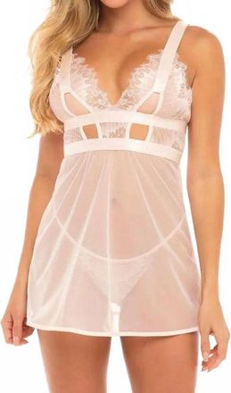 Oh là là Chéri Janet Eyelash Lace And Mesh Babydoll Set In Silver Peony