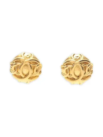 Chanel 1986-1988 interlocking-CC logo earrings - women - Brass - One Size - Gold