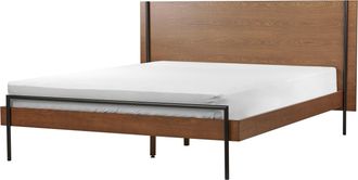 Beliani Cama Con Somier Moderna Con Cabecero Patas De Metal 160 X 200 Cm Madera De Fresno Oscuro Libermont