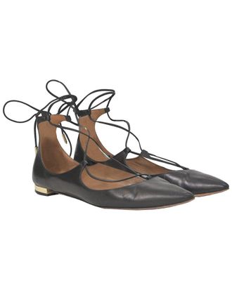Aquazzura Womens Leather Christy Lace-Up Ballet Shoe (Authentic Pre-Loved)
