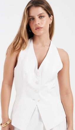 4th + Reckless Petite Gilet allacciato al collo bianco in misto lino bianco in coordinato