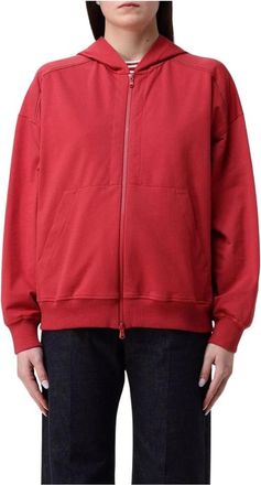 Brunello Cucinelli Hoodies & sweatvesten, Dames, Rood, M, Katoen, Rode Zip Up Hoodie Relaxte Pasvorm