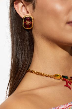 Dolce & Gabbana Clip-on Earrings With Shimmering Crystals, Womens, Gold