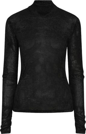 Dante6 Olya Velvet Mesh Top - Dames - Truien - Zwart - Maat: L Velours