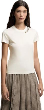 Moncler T-shirt in Cotone con Logo Ricamato Sketch - - Tops - Donna - Bianco - S
