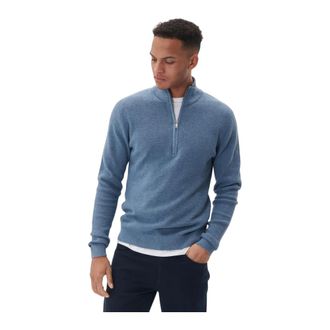 Matinique Truien & Vesten, Heren, Blauw, L, Katoen, Blauwe Melange Quarter Zip Sweater