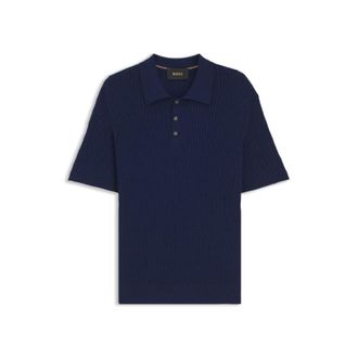 BOSS Cable-knit polo sweater in cotton and cashmere