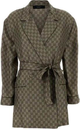 Gucci Blazers, female, Brown, Size: S Printed Silk Twill Shirt