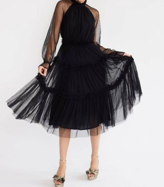 Mille Gabrielle Midi Dress In Black Tulle