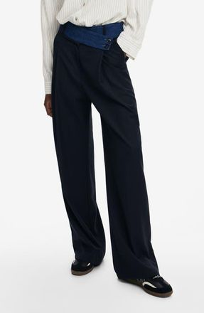 Desigual Garona Crossover Waist Wide Leg Pants in Blue at Nordstrom, Size X-Large