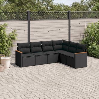 vidaXL Vidaxl - Set De Sof&aacute;s De Jard&iacute;n 6 Piezas Y Cojines Rat&aacute;n Sint&eacute;tico Negro