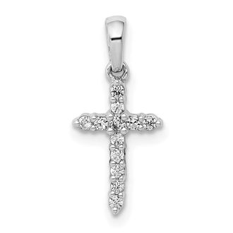 Diamond2Deal 10K White Gold Polished Diamond Cross Pendant