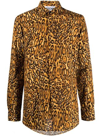 Moschino leopard-print long-sleeve shirt - men - Viscose - 40 - Neutrals