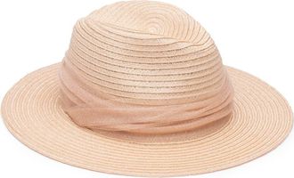 Eugenia Kim Ruched Tulle Wide Brim Packable Straw Fedora in Blush at Nordstrom Rack