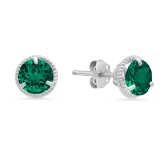 MAX + STONE 14k White Gold Roped Halo Gemstone Round Stud Earrings for Women 6MM