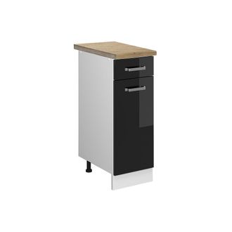 Vicco Mueble Bajo De Cocina R-line, Negro Brillo Intenso, 30 Cm, Et Roble