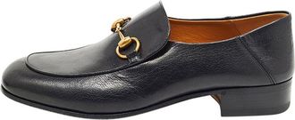 Gucci Black Leather Jordaan Horsebit Loafers Size 37.5