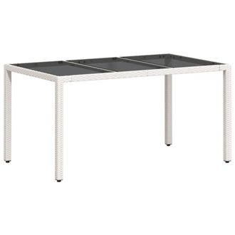 Berkfield Home Garden Table with Glass Top White 150x90x75 cm Poly Rattan | Size: 150 x 90 x 75 cm