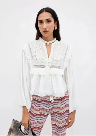 Rixo Lilly Embroidery Diann Top In Ivory