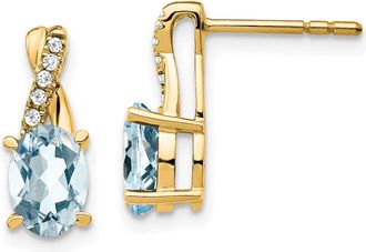 Diamond2Deal 10k Yellow Gold Aquamarine and Diamond Earrings