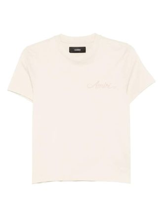 Amiri embroidered-logo T-shirt - women - Cotton - S - Neutrals