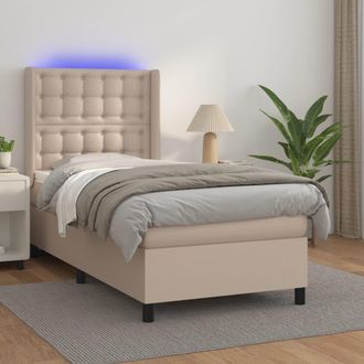 vidaXL Vidaxl - Cama Box Spring Colch&oacute;n Led Cuero Sint&eacute;tico Capuchino 90x190 Cm