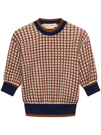 Marni Textured Cropped Sweater with Puff Sleeves