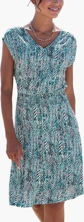 Lascana Womens Smocked Waist Printed Dress in Turquoise Rose at Nordstrom, Size 10