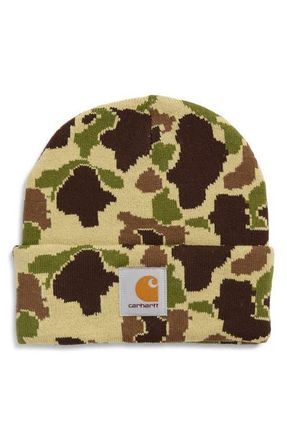 Carhartt Work in Progress Camo Duck Beanie in Camo Duck Jacquard Green at Nordstrom