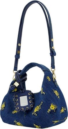 Ganni Womens Floral Cotton Shoulder Bag Navy
