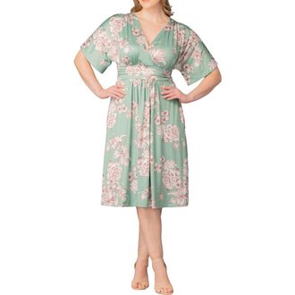 Kiyonna Gia Floral Midi Dress in Sage Garden Print at Nordstrom, Size 2X